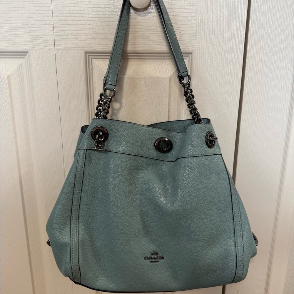 Coach Dusty Blue Turnlock Edie  Leather Shoulder Bag